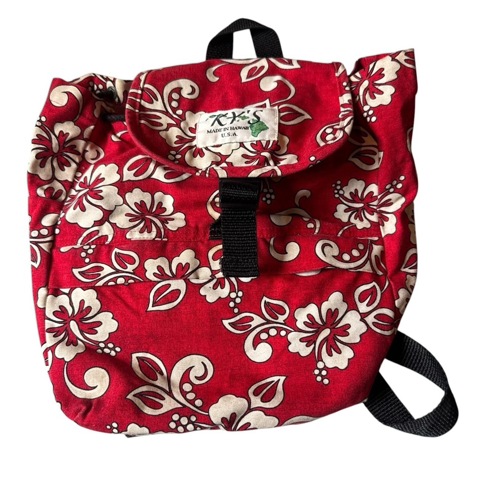 Ky's Aloha Coconut Girl Floral Flower Bag Made In Hawaii Vintage Backpack Travel